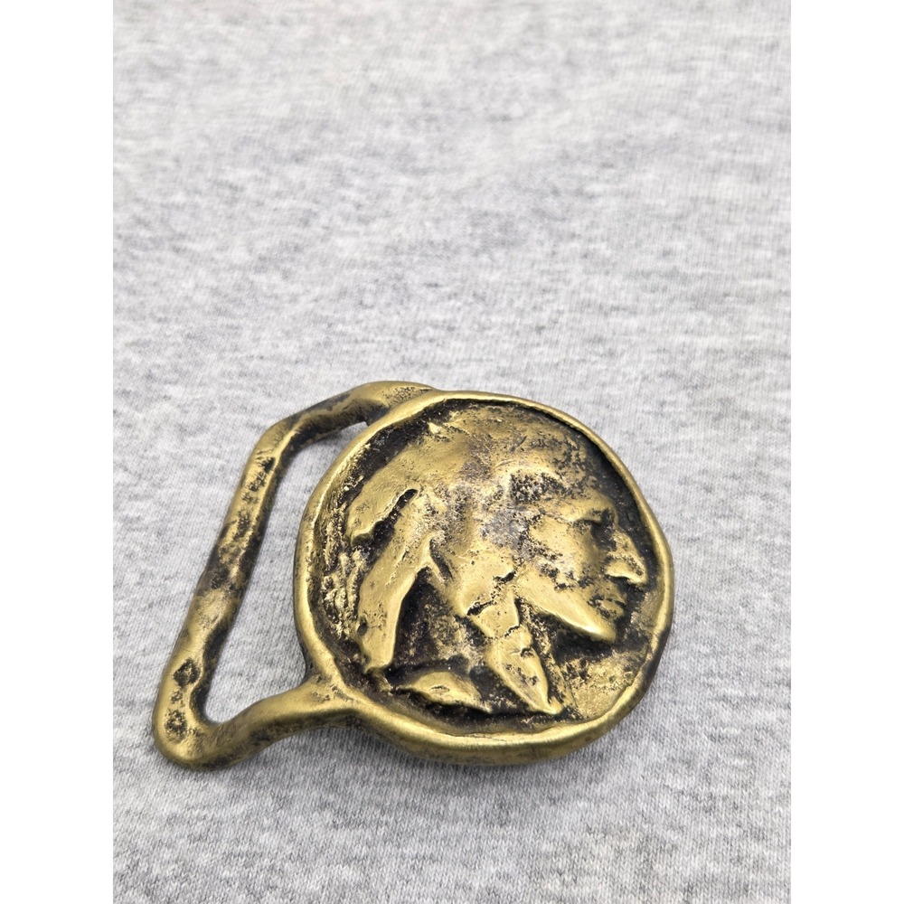 Rare Vintage Handmade Native American Indian Chief Head Solid Brass Belt Buckle - Picture 7 of 9